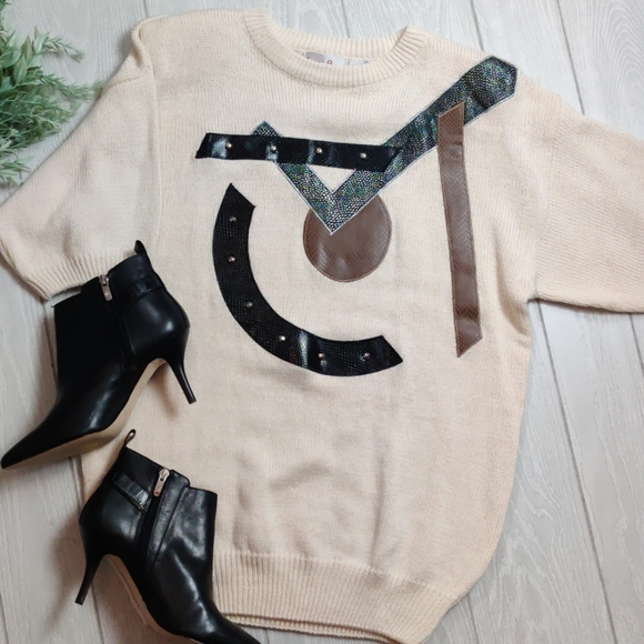 Vintage Sweaters - Vintage Deadstock 80's Maori Bee leather sweater